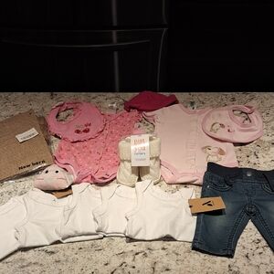 Preemie/Newborn Baby Clothing Set with Pink/ White Onesies Baby Monthly Banner!